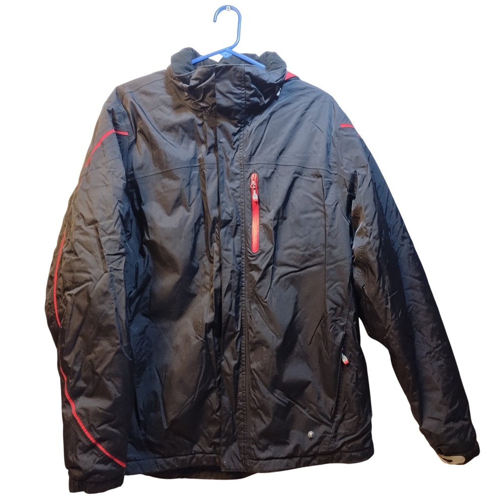 Lands End Black Red Mens L T‎ Squall Jacket Ski Coat Nylon Hooded Zip Up Snow